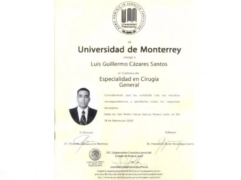 Dr. Luis Cazares Certificate - 1